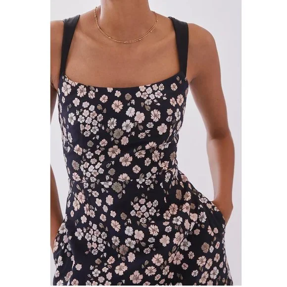 NEW Anthropologie Maeve Jacquard Mini Dress Navy Floral Sleeveless Strappy - Picture 2 of 5